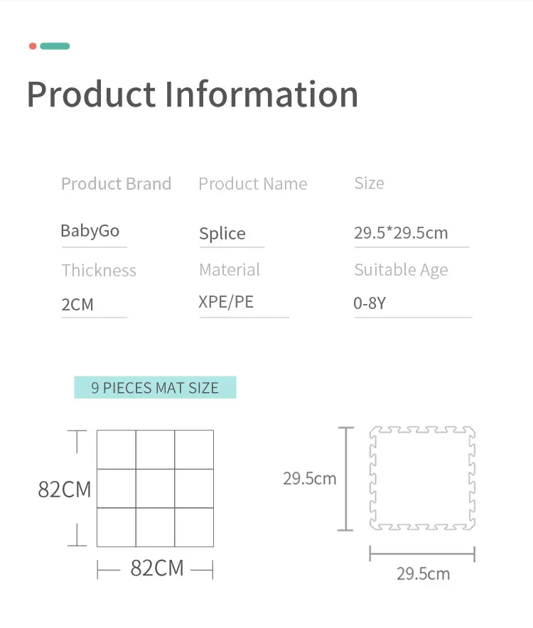 BabyGo 9 шт. детские головоломки игровой коврик XPE пены водонепроницаемый 82*82*2 см утолщенный детский ползающий коврик для гостиной активности напольный коврик