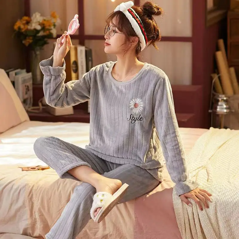 Женская пижама Новинка 2020 Осень Зима Теплый Женский пижамный комплект толстый