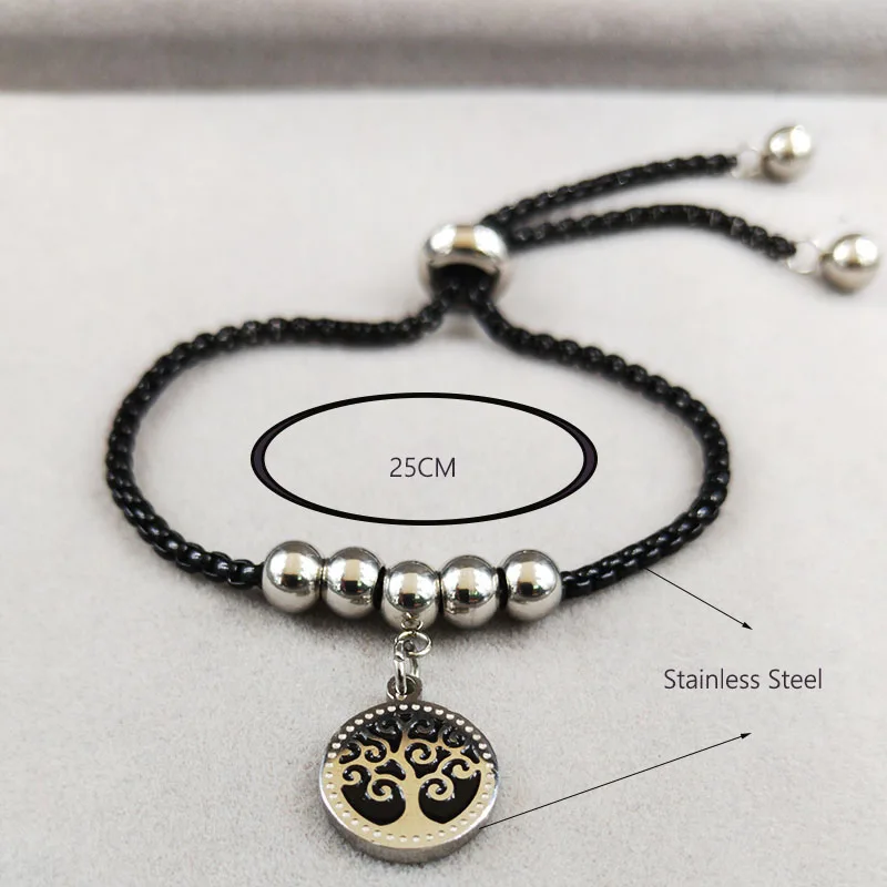 2021 модный браслет цепочка из нержавеющей стали с деревом жизни для женщин черные
