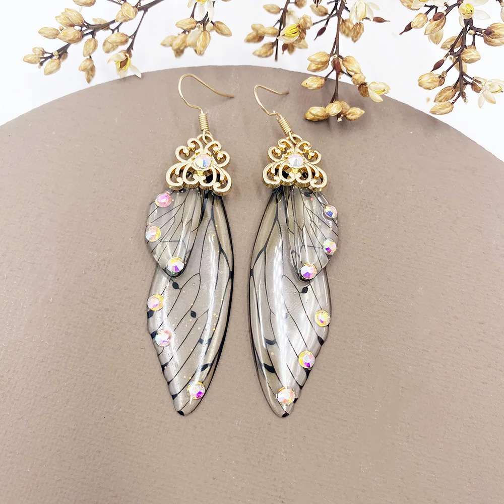 

S925 Sterling Silver Butterfly Eardrop High-End Temperament Super Fairy Long Earrings Cicada Wing Wings Gradient Women's Jewelry