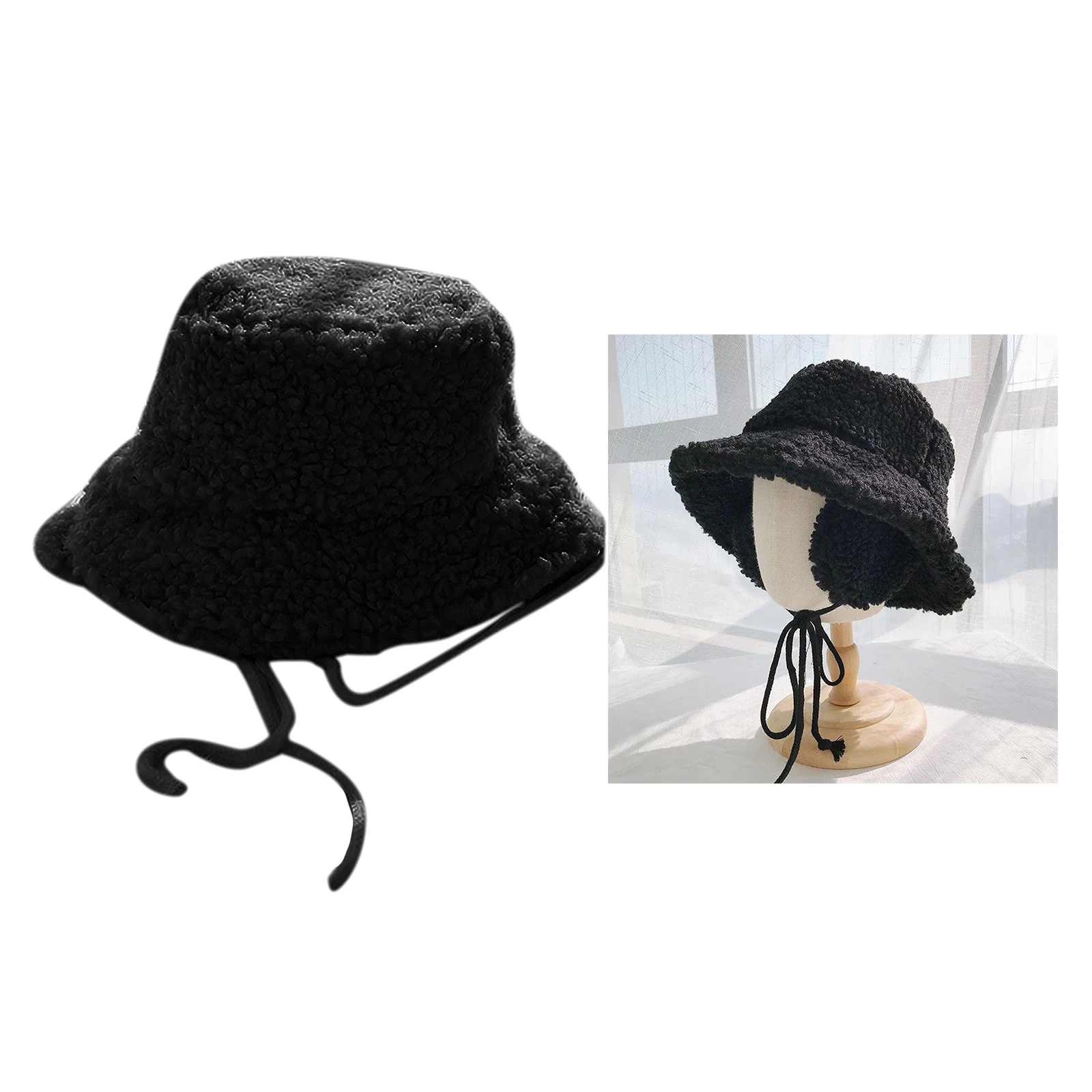 Women Winter Bucket Hat with Earmuffs Vintage Cloche Hats Warm Faux Fur Wool Outdoor Fisherman Cap