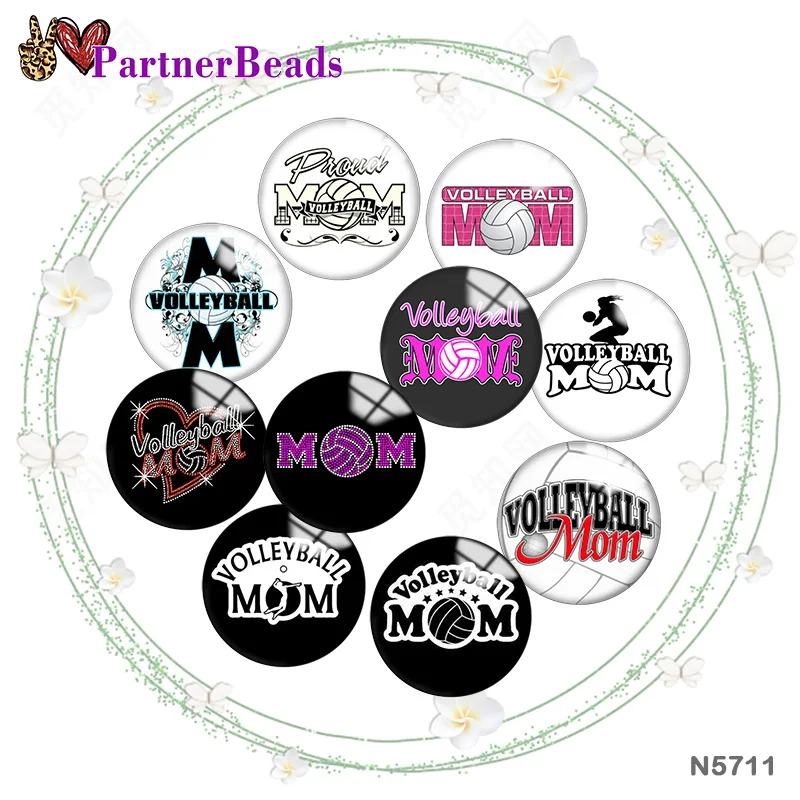 

Mom Volleyball 12mm//18mm/20mm/25mm Round photo glass cabochon demo flat back Making findings PartnerBeads N5711