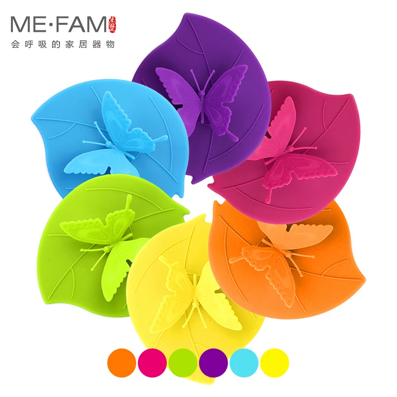 New Hot Universal Colorful Cute Fly Butterfly Handle Leaves Cups Cover Seal Dustproof Silicone Lid Glass Ceramic Plastic Mug Cap images - 6