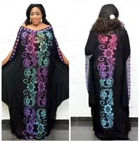chiffon rhinestone bat sleeve long dress sling two piece set african dresses for women rom80195