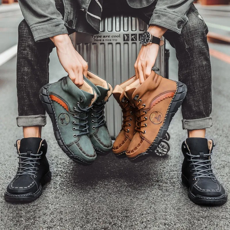 

Fashion Men's Boots Handmade Men's Leather Boots Outdoor Waterproof Men's Ankle Boots Comfortable Motorcycle Boots Men Sneakers