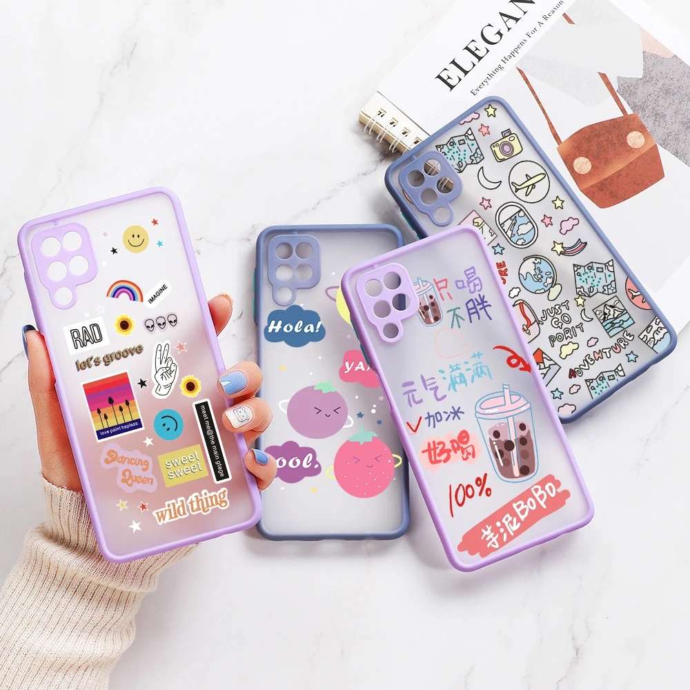 

For Samsung A52 A32 A51 A32 A71 A12 Case Cartoon Fundas For S20 FE S21 Ultra S20 Plus A70 A30 A31 A50 M31 Matte Hard PC Cover