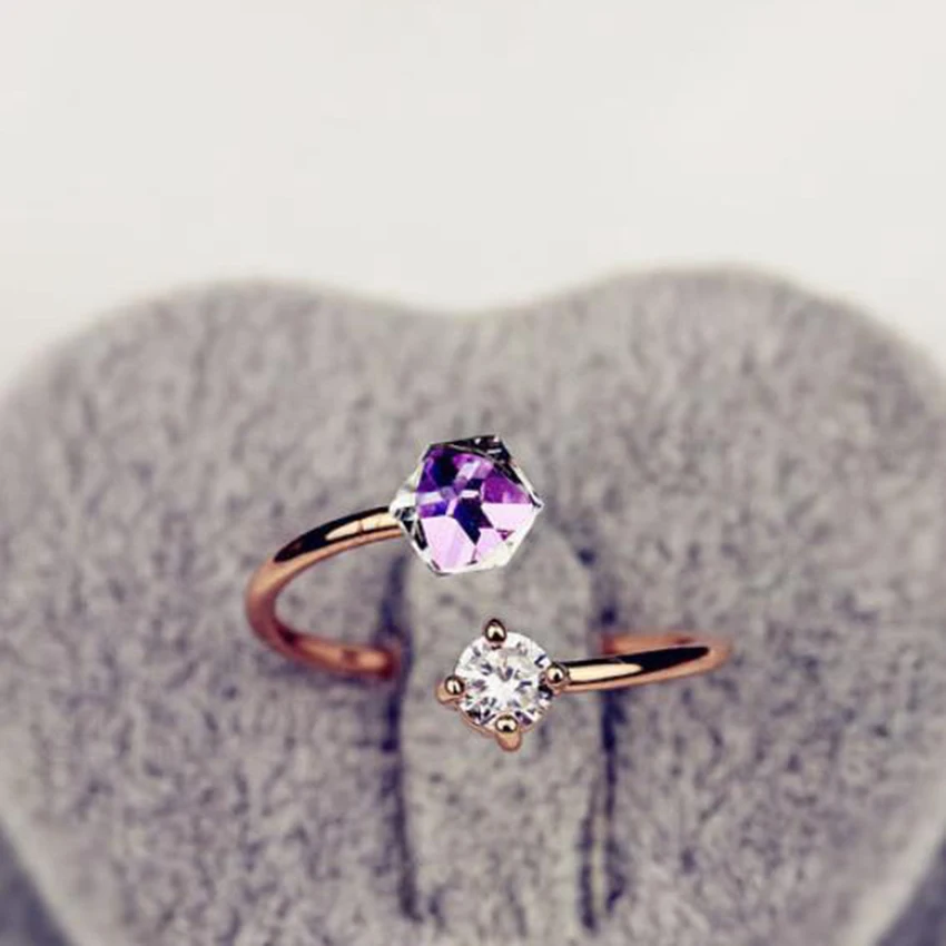 Новое поступление женские кольца цвета радуги розовое золото циркон открытые