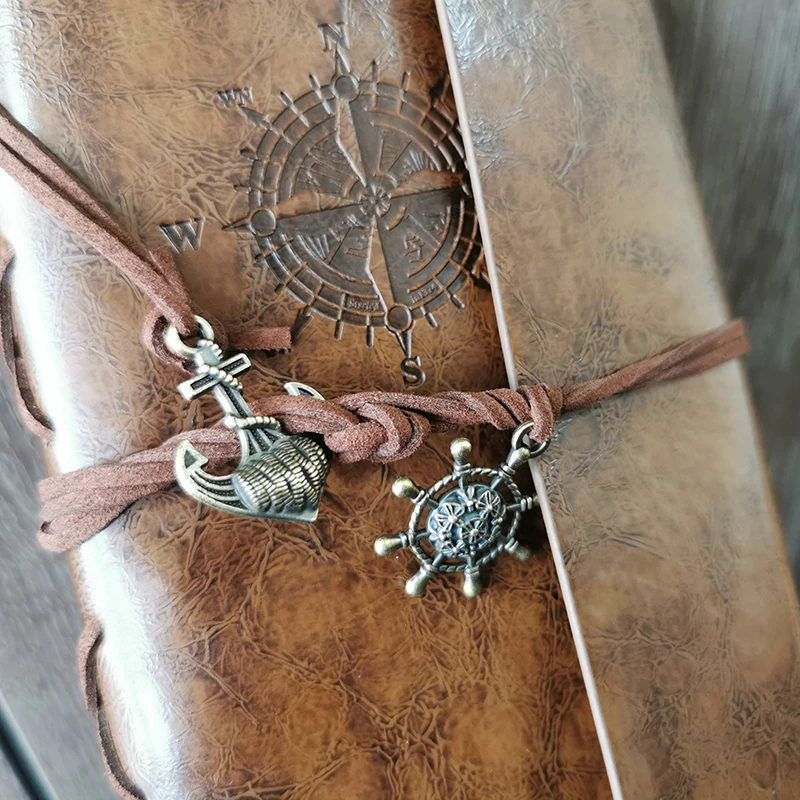 Крафт-бумага спираль Тетрадь новые записной книжки Винтаж Пираты Якоря кожаный