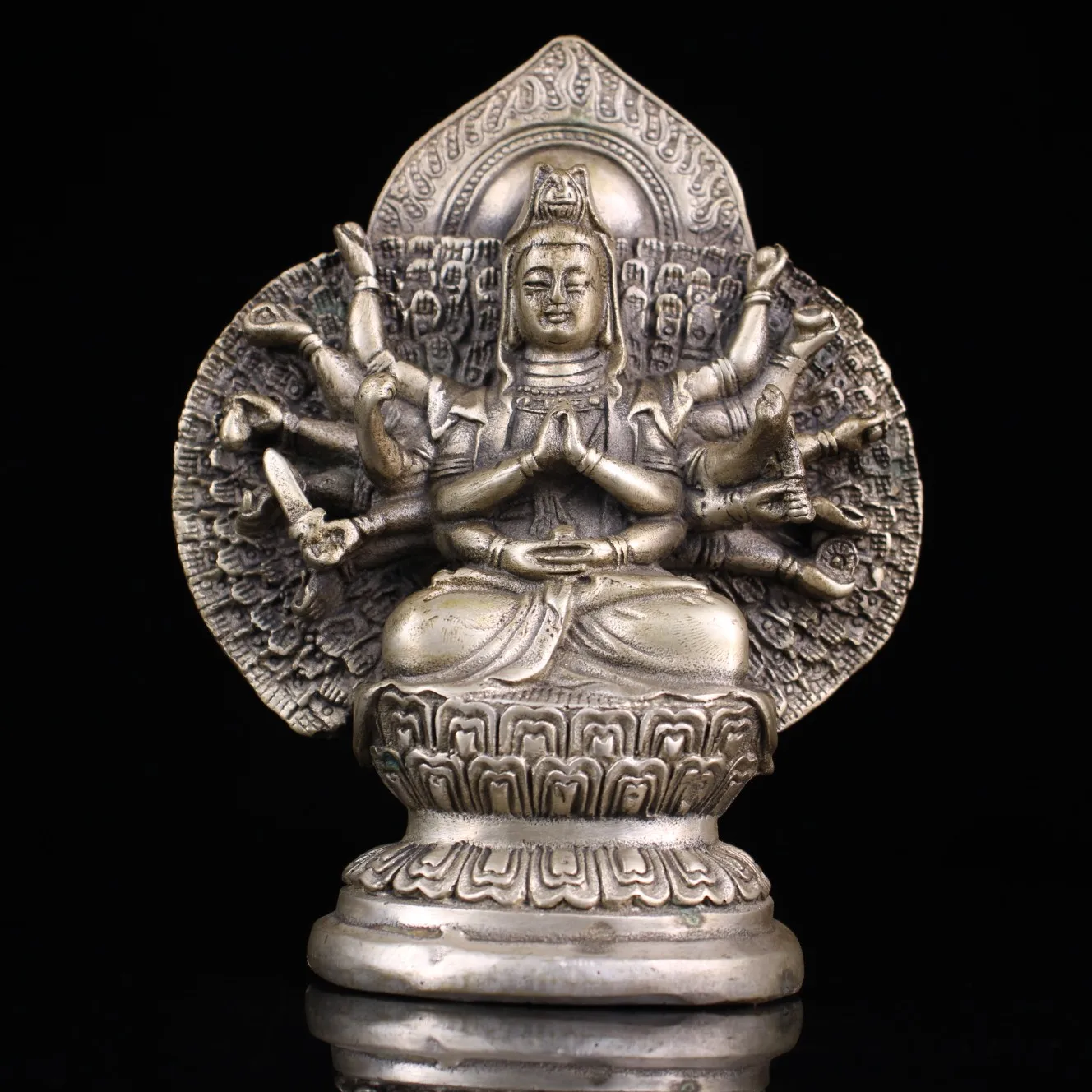 

Коллекция тибетских храмов 6 дюймов, старая бронзовая Позолоченная серебряная лампа, подсветильник ка Будды, украшения Будды