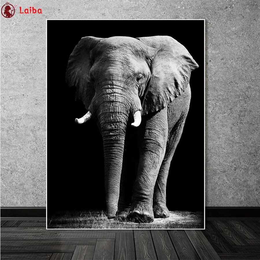 

3d, круглая, квадратная Алмазная вышивка черно-белые животных, слон, Diy Полная алмазная живопись стежка вышитая крестом мозаика картина