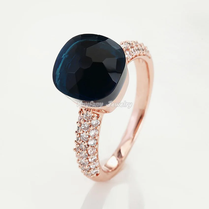 

2021 Top Quality Charming Brand Zirconia and Royal Blue Crystal Rose Gold Rings For Friends Gift