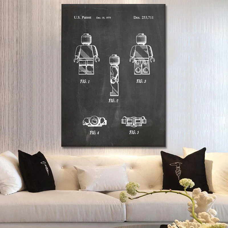 Лего человек патентированный игрушечный художественный набор для поклонников Лего плакаты Украшение детской комнаты печать чертежа подарочные идеи игры Декорации на.