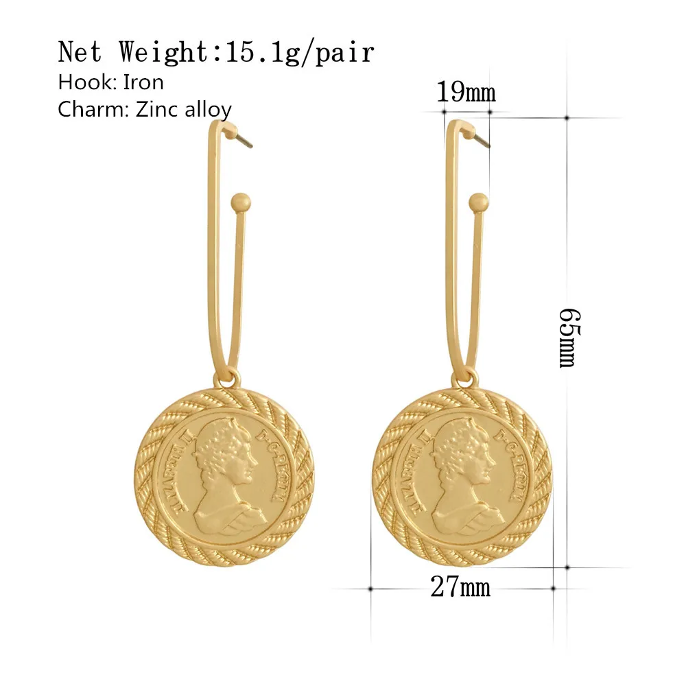 Серьги подвески из Модные женские сережки матового золота с покрытием медальон в