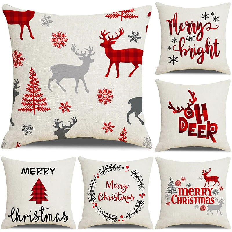 

Xmas Decoration Cushion Cover Cartoon Snowman Santa Cushion Cover Christmas Tree Pillow Case Linen Pillow Bedroom Decor
