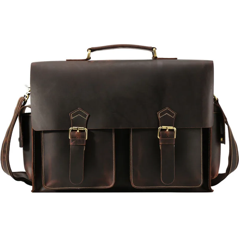 Luxury leather men's briefcase 17-inch laptop bag natural leather one-shoulder messenger bag enlarged version of the new
