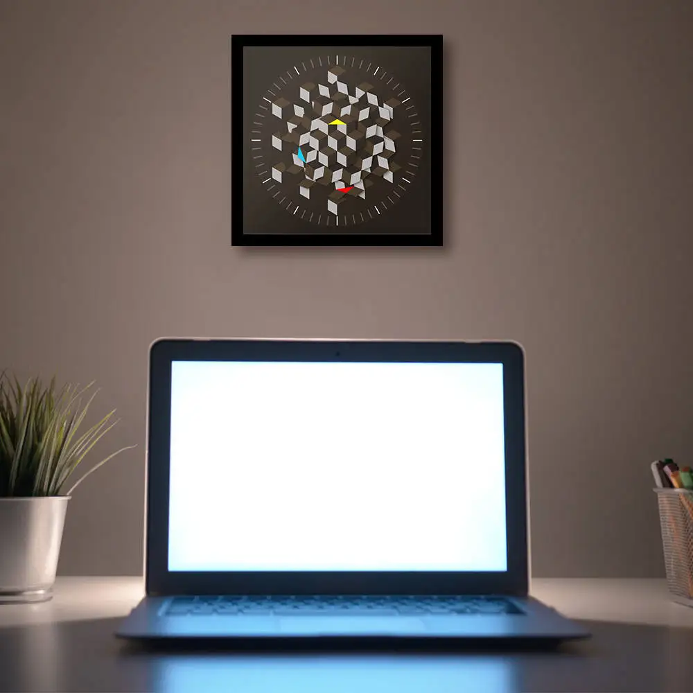 

Modern Graphic Art Design Hexagon Table Wall Clock Minimalist Decor Rotating Plate Smart Clock Hands Architect Novelty Watch