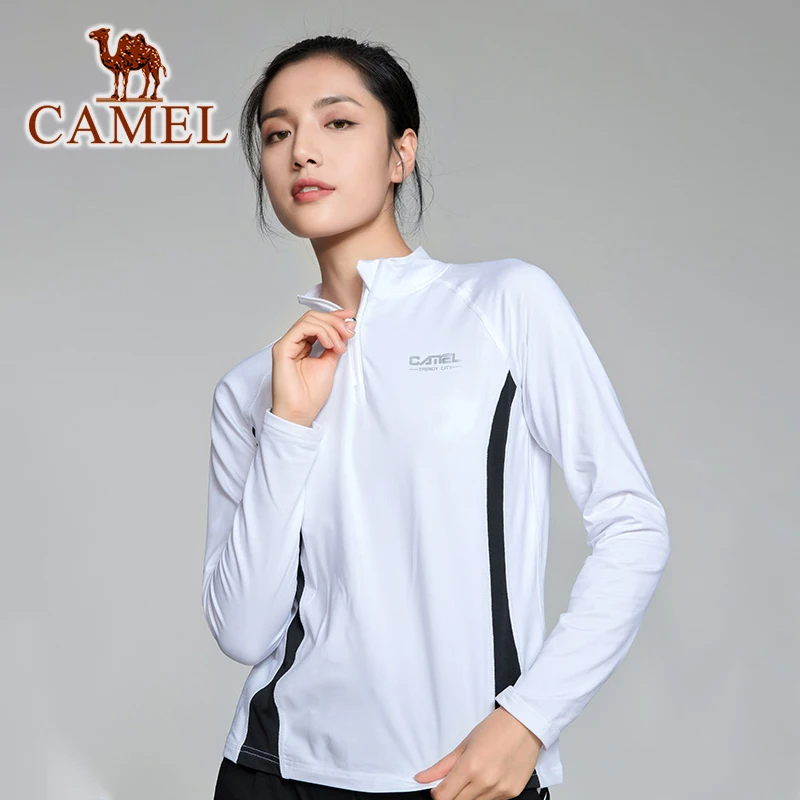 

CAMEL Sports T-Shirt Baseball Women Long Sleeve Winter Keep Warm Spring Breathable Windproof Zipper Fitness Tops