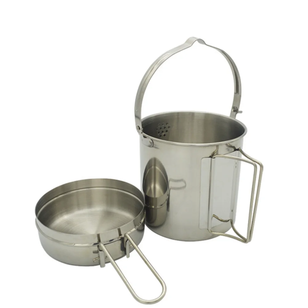 

2pcs Of One Set Portable Camping Cooking Pot Practical Stainless Steel Cookers Kettle Set for Outdoor