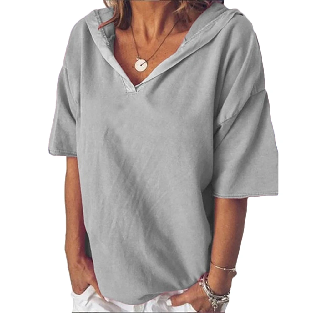 Женская Однотонная футболка с капюшоном на весну и осень Повседневная длинным