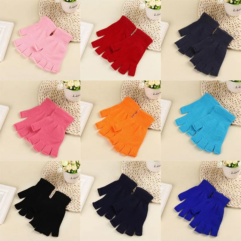 

2019 Men Women Outdoor Acrylic Half Finger Warmer Gloves Stretch Warm Mittens Warm Knit Student Gloves