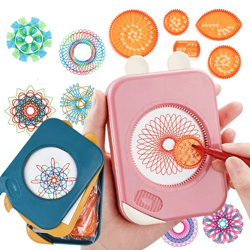 

Wheel painting drawing ruler paper pen children's creative educational toys spiral diagram drawing storage set interlocking gear