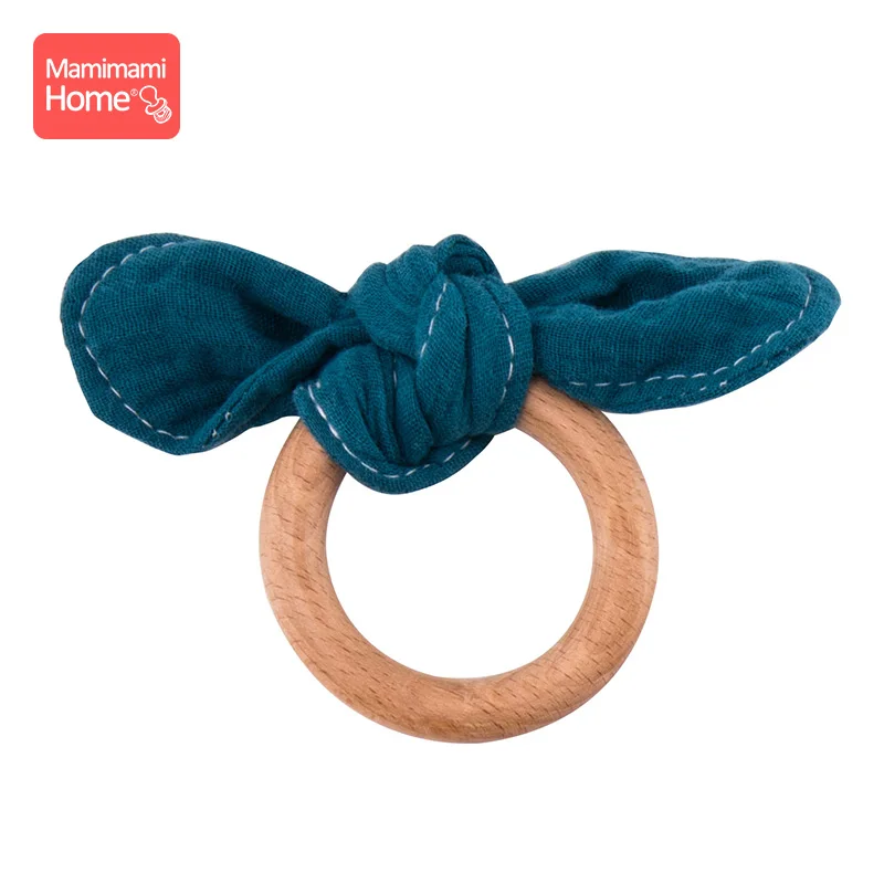 blue ring Mamihome детские нагрудники, тканевые банданы с деревянным кольцом, прорезыватель из бука, хлопковый слюнявчик, впитывающая ткань для новорожденных, детские товары, игрушки - Цвет: blue ring