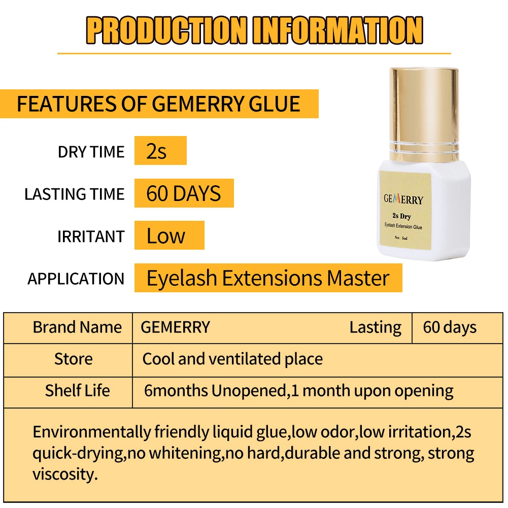 Клей для наращивания ресниц GEMERRY Быстросохнущий сильный клей стойкий супер