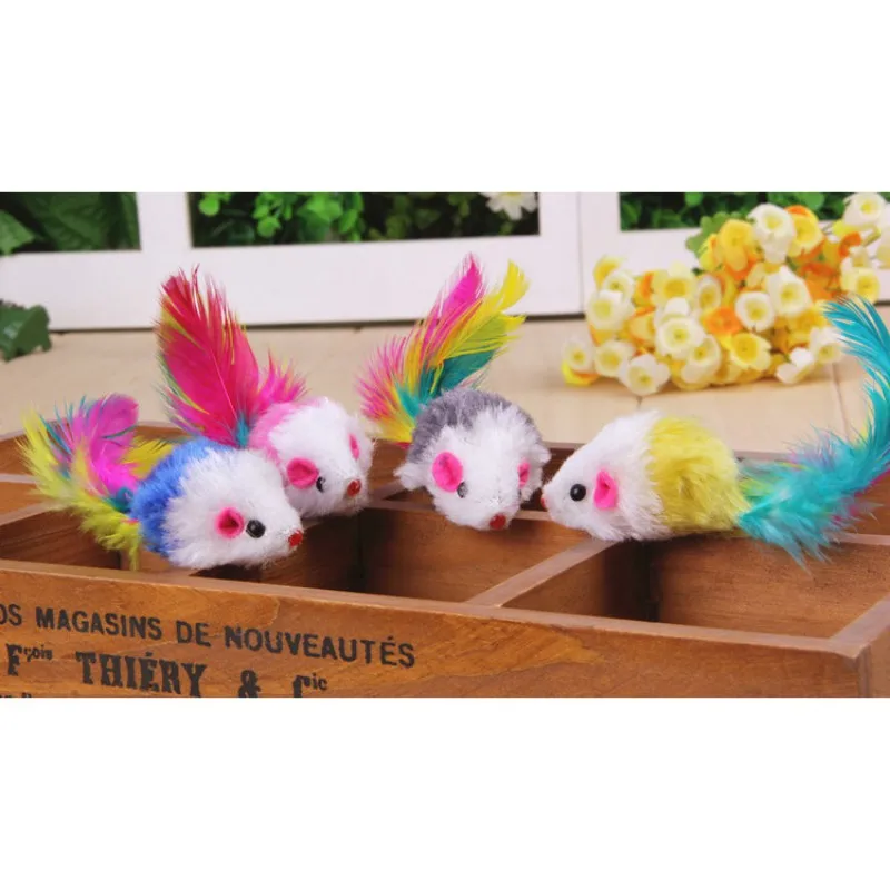 

Cat Interesting Toys Exercise for Solving Boredom Kittens Mouse Toys with Colorful Feather Tails Funny Pet Accessories