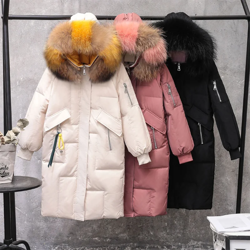 Женский пуховик с капюшоном длинная теплая парка на 2019 белом утином пуху