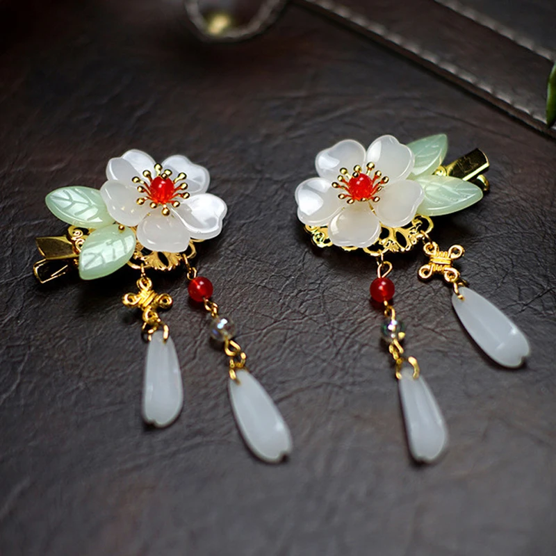NiuShuya Retro Chinese Hanfu Hairpins Waterdrop Tassel Hairclip Flowers Headpiece Kids Girls Hair Jewelry Accessories | Украшения и