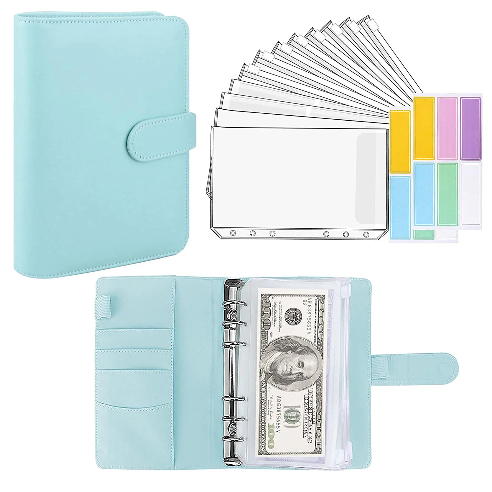 

15 Pieces A6 Binder Budget Planner Cash Envelope System with Budget Envelopes Binder Pockets Cash Envelope Wallet for Budgeting