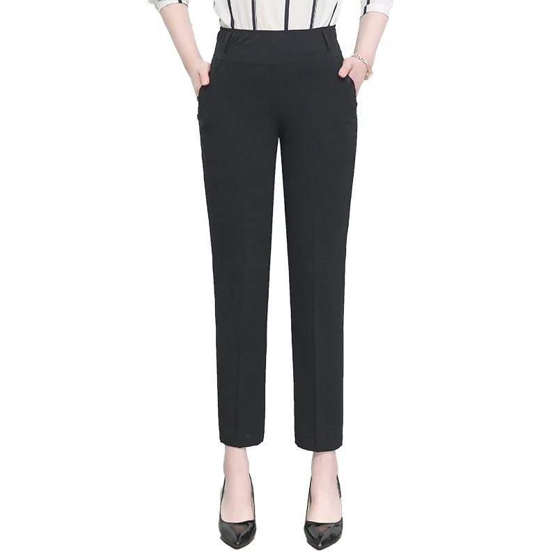 Женские брюки размера плюс 5XL, весенне-Летние повседневные эластичные брюки с высокой талией, женские элегантные черные прямые брюки, брюки