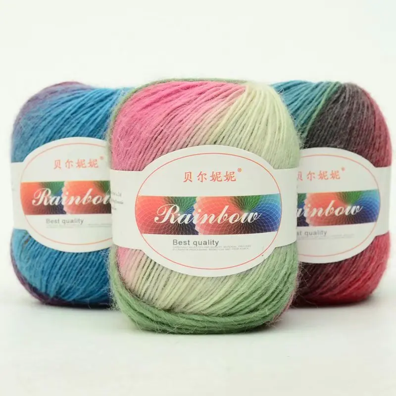 

50g/balls Yarn Spinning Duan Dyed Rainbow Wool Yarn Thread Color Gradient Crocheted Shawl Hat Scarf Knitting Wool Jewelry