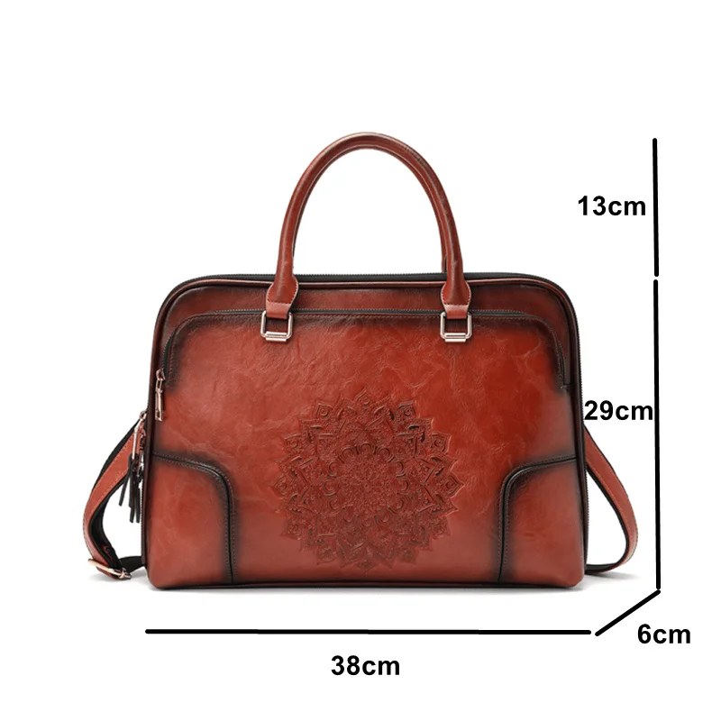 OYIXINGER Women's Leather Briefcase High Quality Embossed Female Shoulder Bag Retro Laptop Briefcase For 14 Inch Macbook Hp Dell