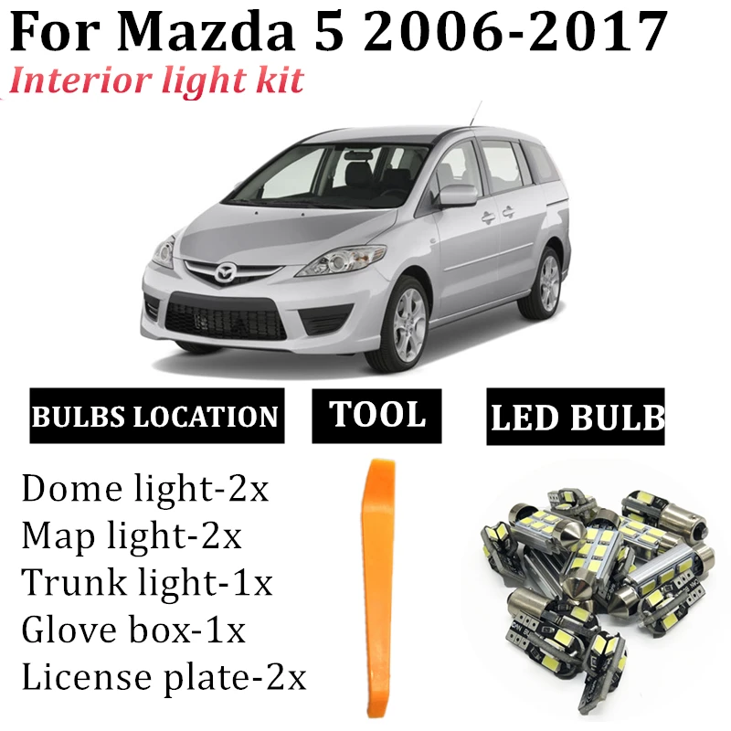 Автомобильные светодиодные лампы 9x внутренний комплект для Mazda 5 2006 2007 2008 2009 2010