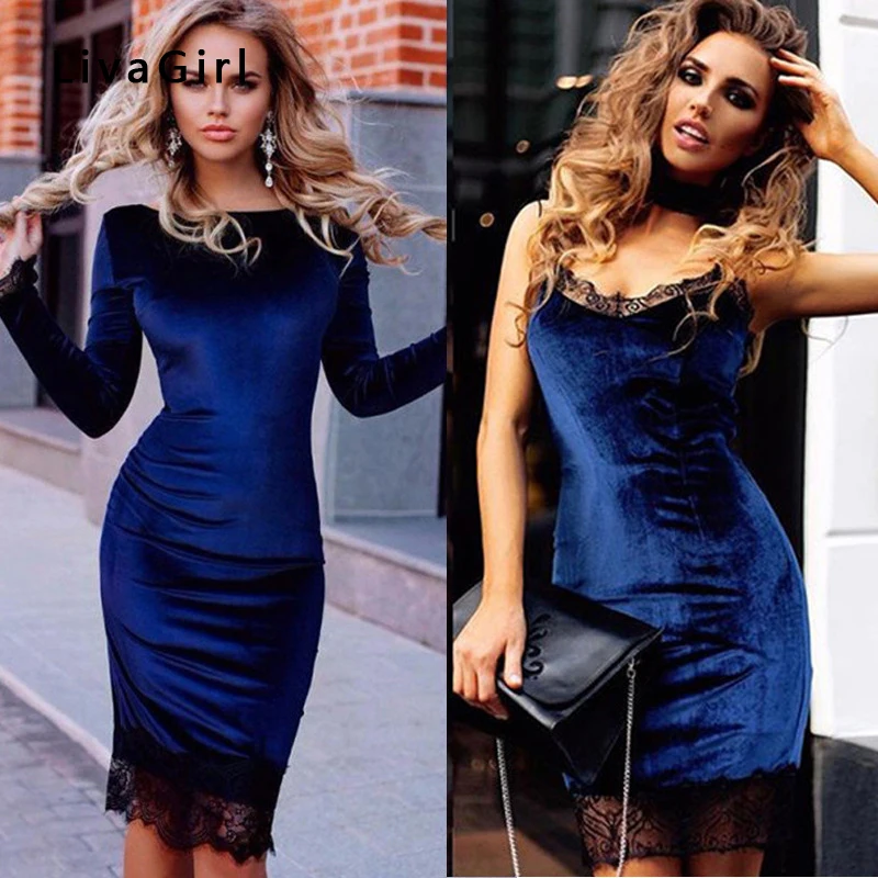 Сексуальное кружевное платье карандаш бархатное на тонких бретельках вечернее