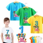 Детская футболка Pocoyo с цифрами на день рождения, детская одежда, цветная детская футболка для мальчиков и девочек, детская хлопковая одежда, подарок на день рождения