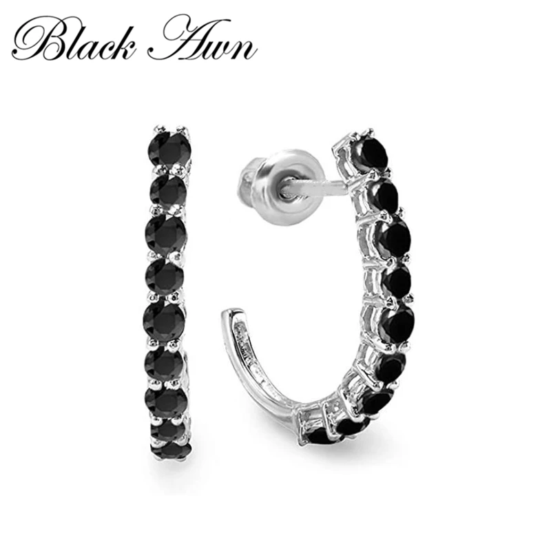 

New Simple 100% Genuine 925 Sterling Silver Jewelry Black Spinel Stone Cute Party Stud Earrings for Women Bijoux Femme I180