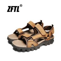 zftl mens sandals summer cowhide outdoor mens hiking sandals man sports and leisure sandals male beach shoes casual non slip