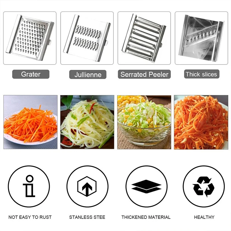 

Multi-function Vegetable Cutter Fruit Slicer Grater Stainless Steel Slicer Kitchen Gadget With 3 Blades Kitchen Accessories