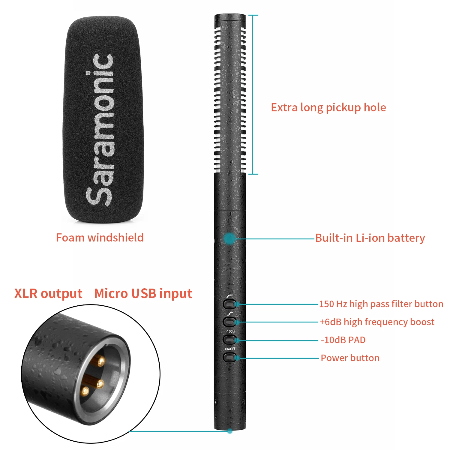 Кардиоидный конденсаторный микрофон Saramonic SoundBird T3/T3L для киносъемки ENG запись
