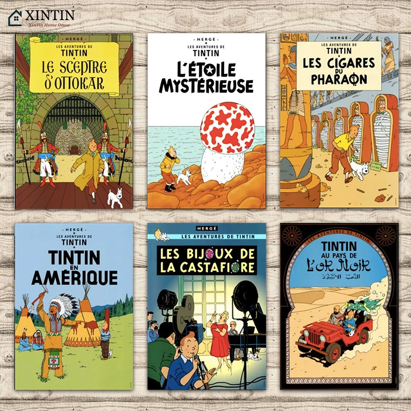 Tintin adventure au Pays de l'Or Noir Comics Ретро Винтажный Классический постер холст настенная