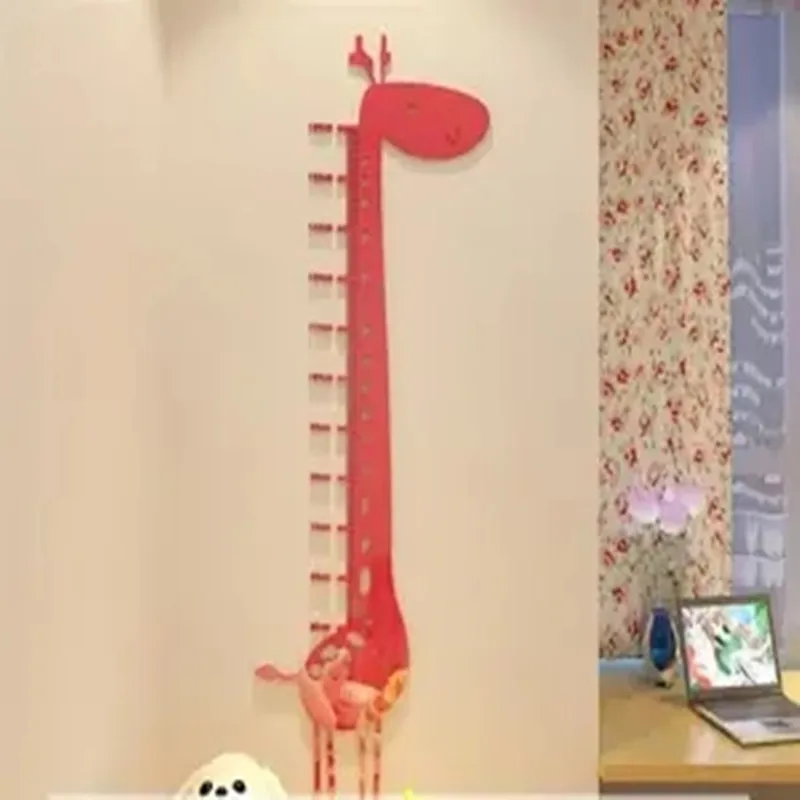 Stereo Cartoon Giraffe Height Measure Wall Sticker For Kids Room Ruler Decal Kindergarten Mural Door Acrylic Stickers | Дом и сад