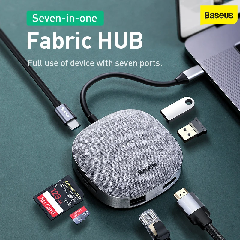 Baseus 7 в 1 Type C концентратор 3 0 адаптер для HD RJ45 Мульти USB Macbook pro сплиттер аксессуары