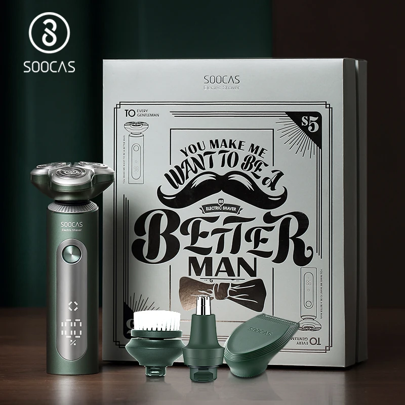 

SOOCAS Electric Shaver S5 Waterproof Electric Razors Green 4 in 1 Men Facial Cleaning Brush Rechargeable Nose Ear Hair Trimmer