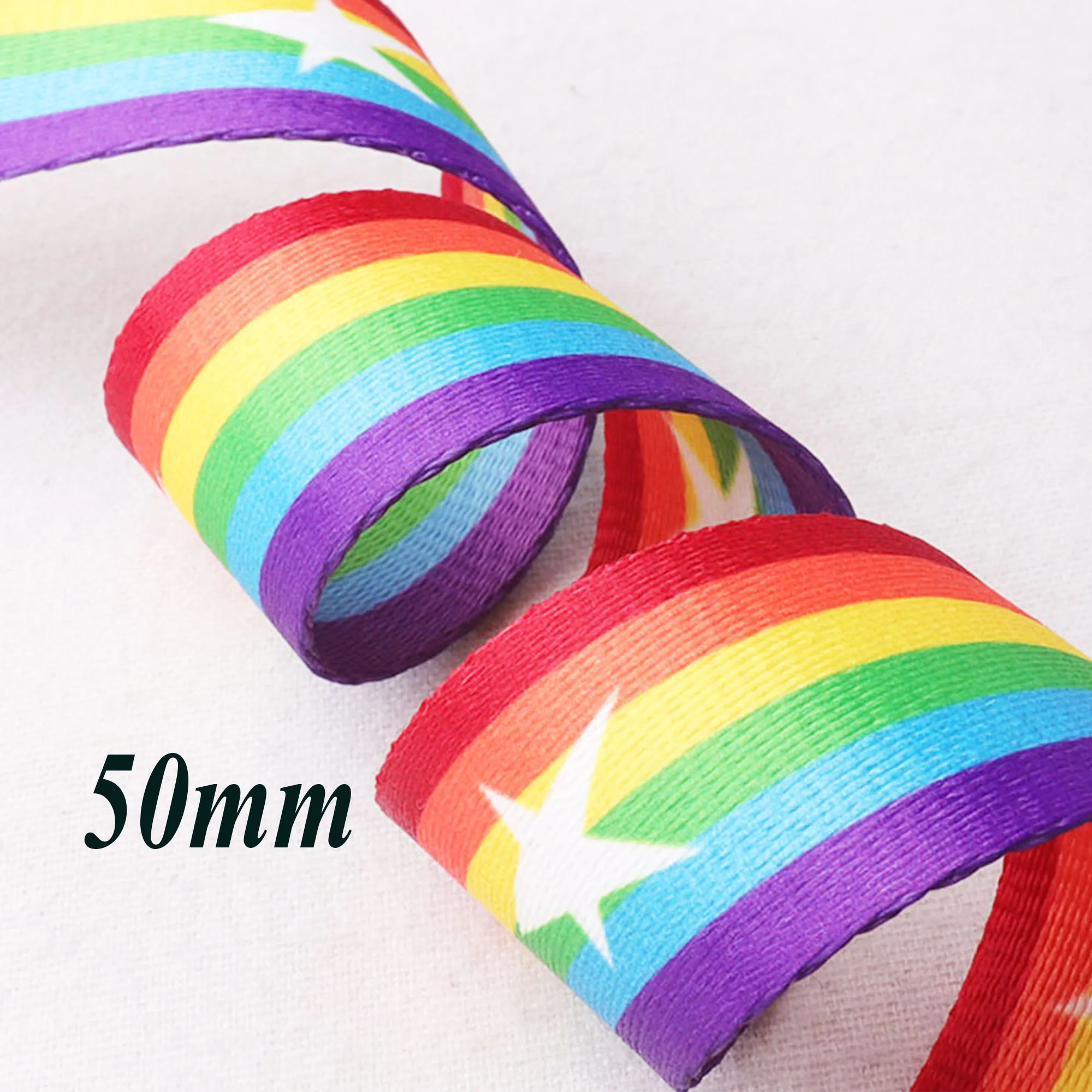 

5 YARDS 2" Rainbow Striped Star Soft Webbing,Belt Webbing Lanyard Bag Purse Webbing Leash Supplies-50mm COLORFUL