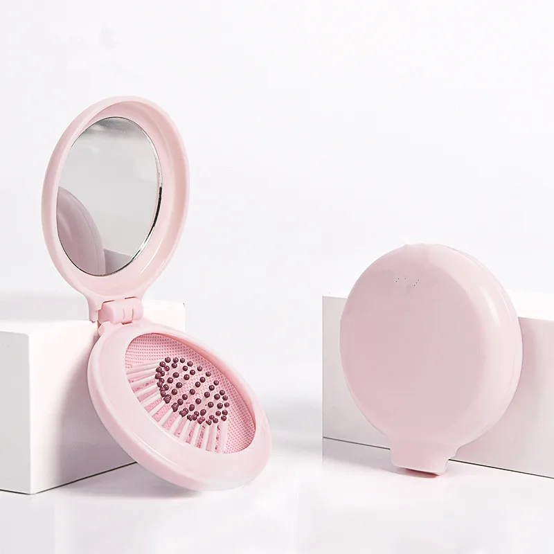 

Portable Round Mirror Hair Comb Folding Massage Hair Brush Pink Mini Airbag Comb With Mirror Travel Hairbrush Women Makeup Comb