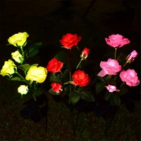 solar rose lights outdoor sun power garden stake led flower lamp with 5 head roseflowers for lawn patio yard pathway decoration
