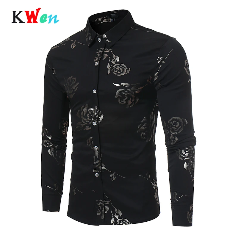 Рубашка мужская приталенная с цветочным принтом 2019|Повседневные рубашки| |