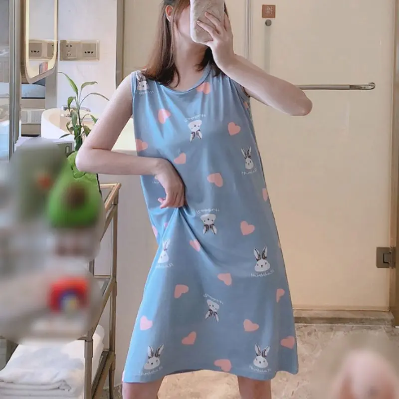 

Nightdress For Summer Sleevedress Milk Silk Cute Cartoon Sweet Style Vest Skirt